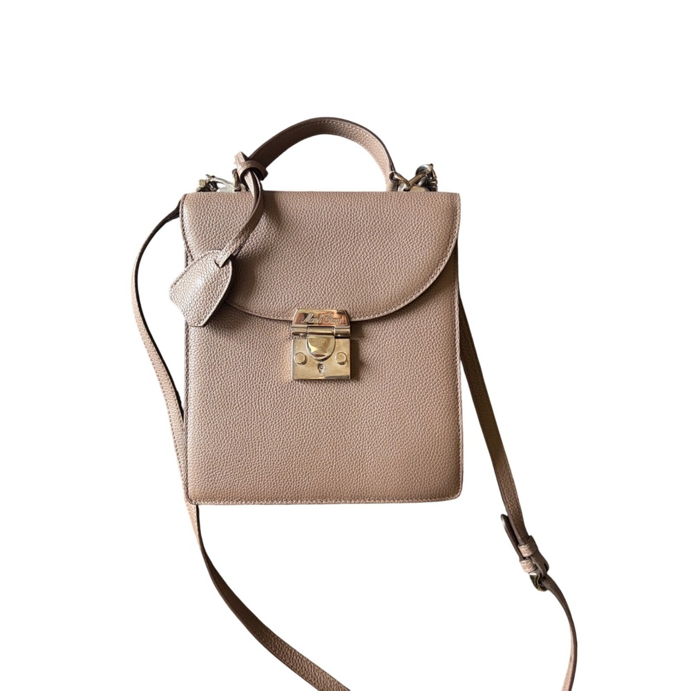 Mark‎ Cross Murphy Taupe Pebbled Leather Top Handle Crossbody Bag Made in Italy